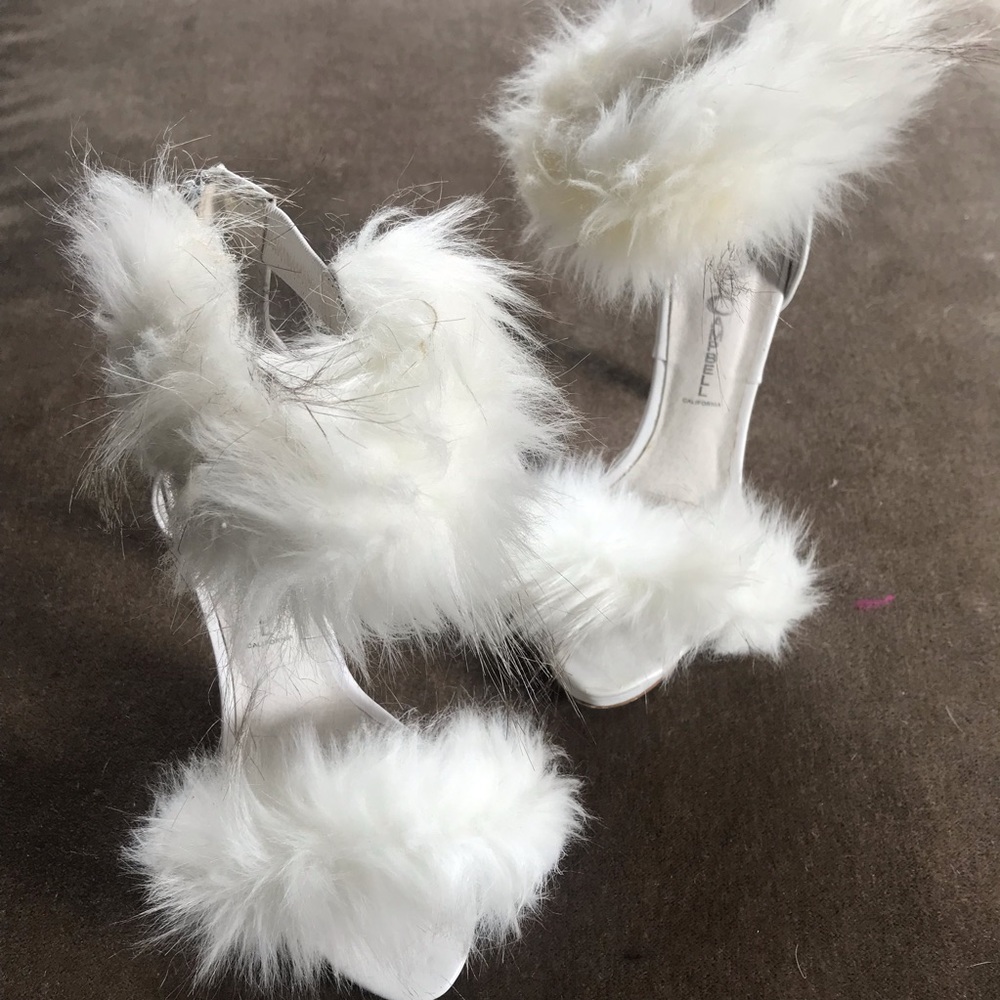 Leather and Faux Fur White Heels
